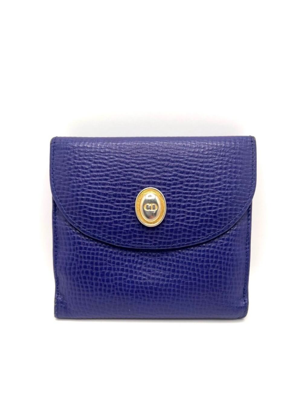 Authentic Christian Dior CD Logo Vintage Blue Leather Compact Bifold Wallet EUC